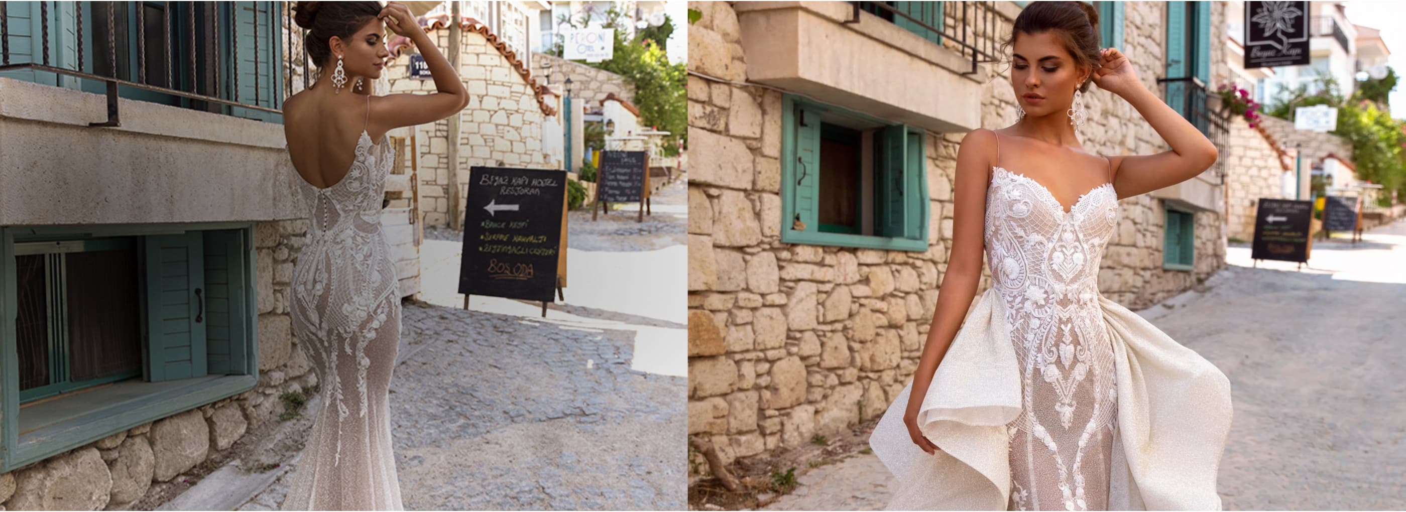 Model wearing white classic gown