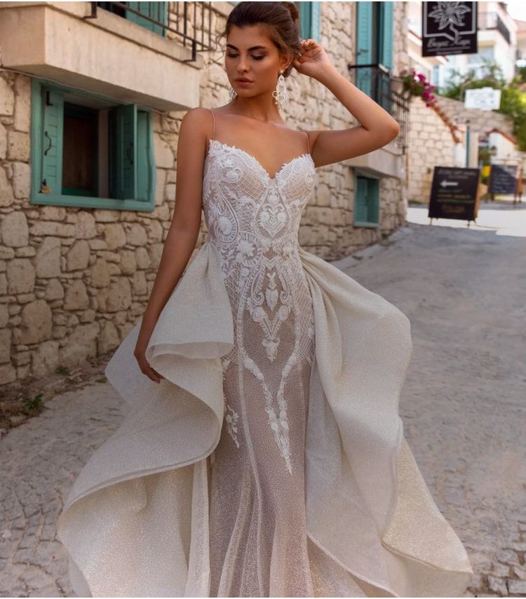 Model wearing white classic gown